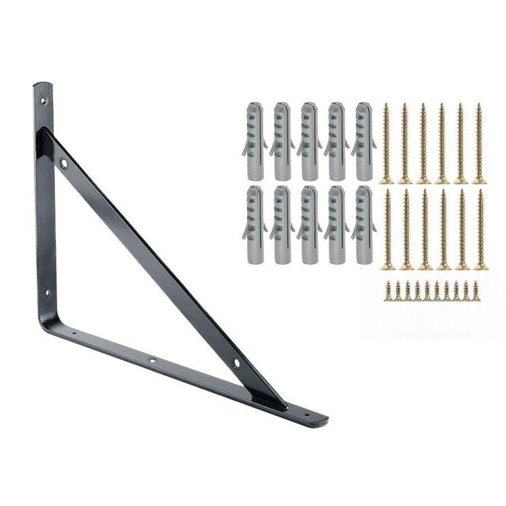 8 X Mão Francesa Preto 20Cm Com Kit De Parafuso E Bucha