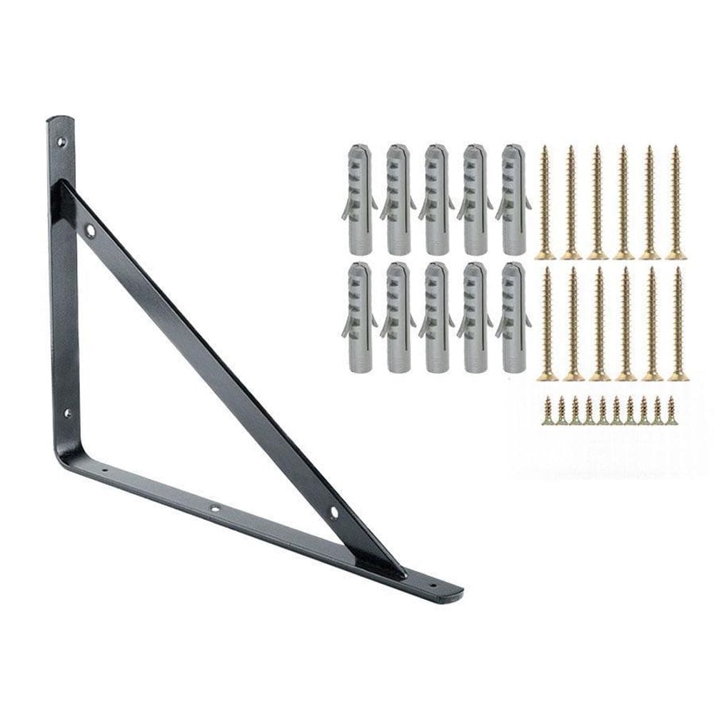 8 X Mão Francesa Preto 20Cm Com Kit De Parafuso E Bucha