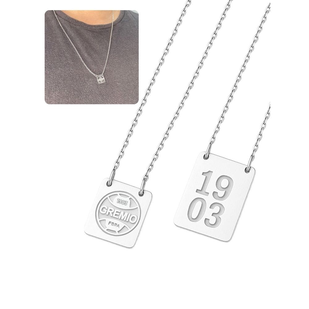 Cordão Colar Escapulário 60Cm Prata Unissex Time Pingente