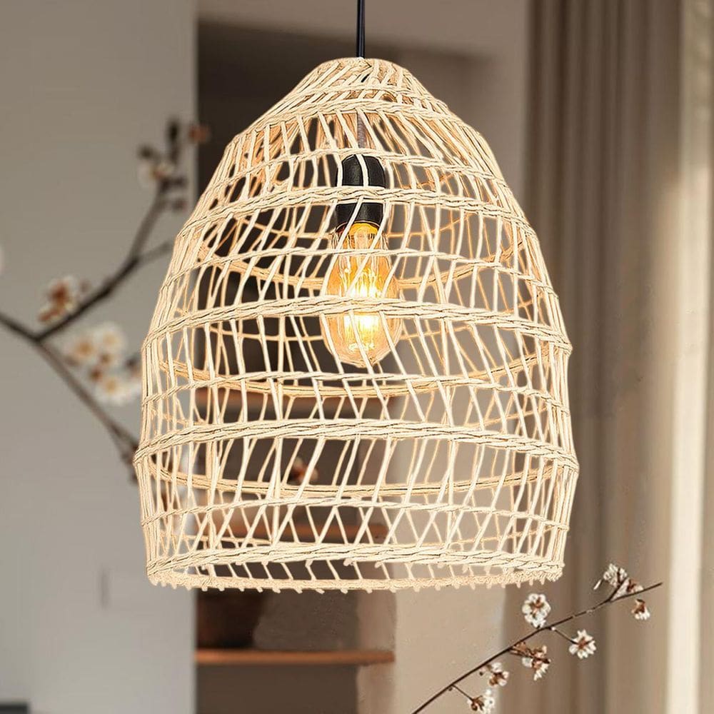 4 Pendente Rattan Em Fibra Natural Boho Varanda Cesto E27