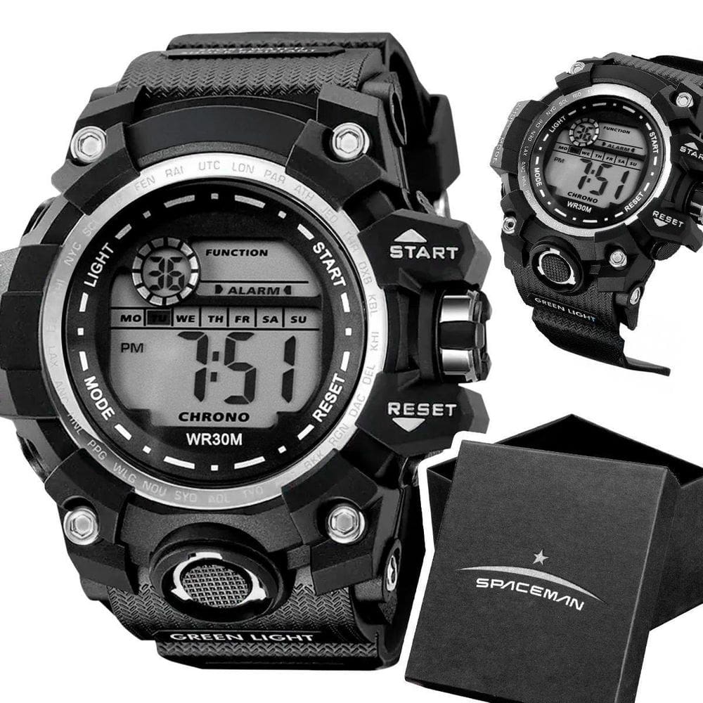 Relogio Digital Masculino Prova Dagua Silicone Preto Alarme