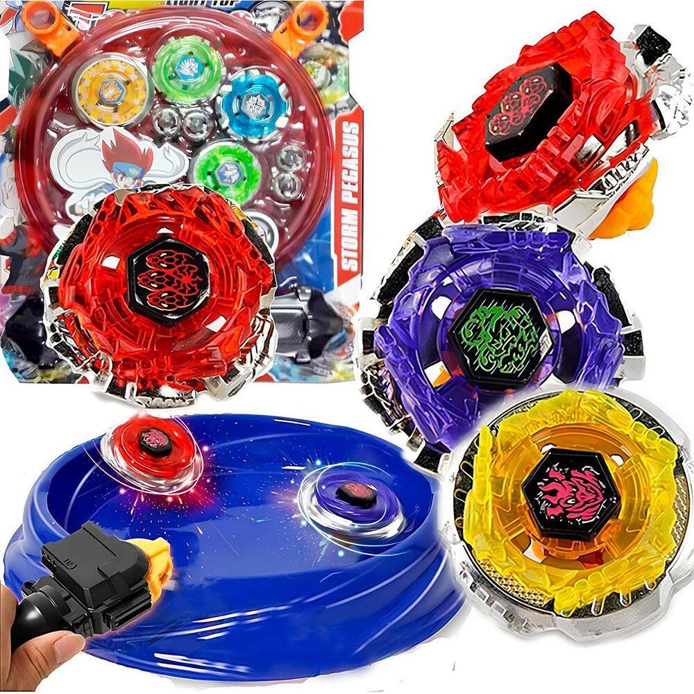 Kit 4 Beyblade Metal Fusion Led Tornado Arena 2 Lançadores