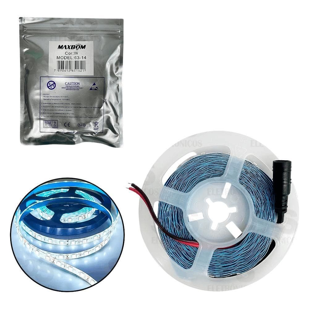 Fita De Led Branco Frio 5 Metros Uso Interno Maxbom 63-14