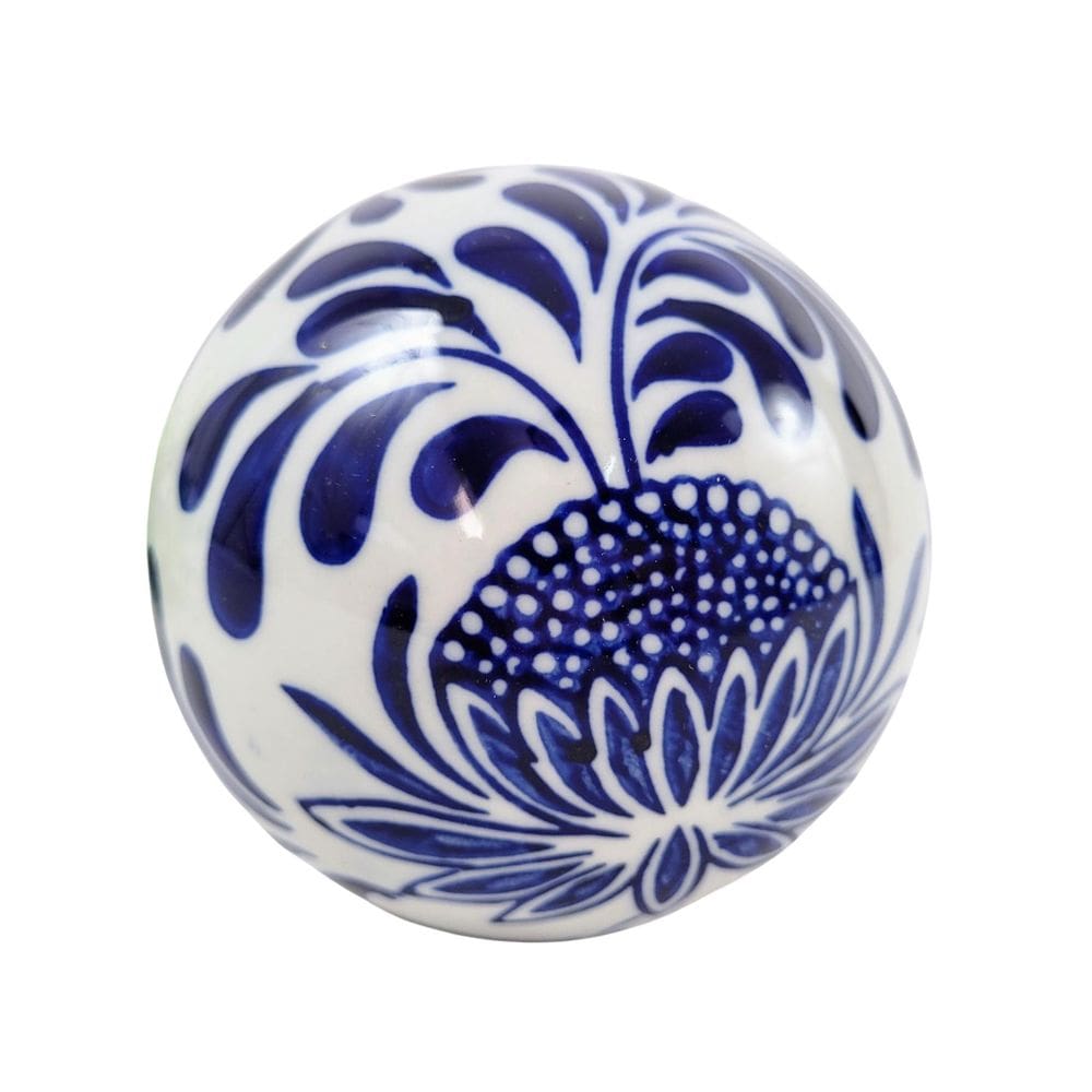 Bola Decorativa Porcelana Floral Azul E Branca 10Cm
