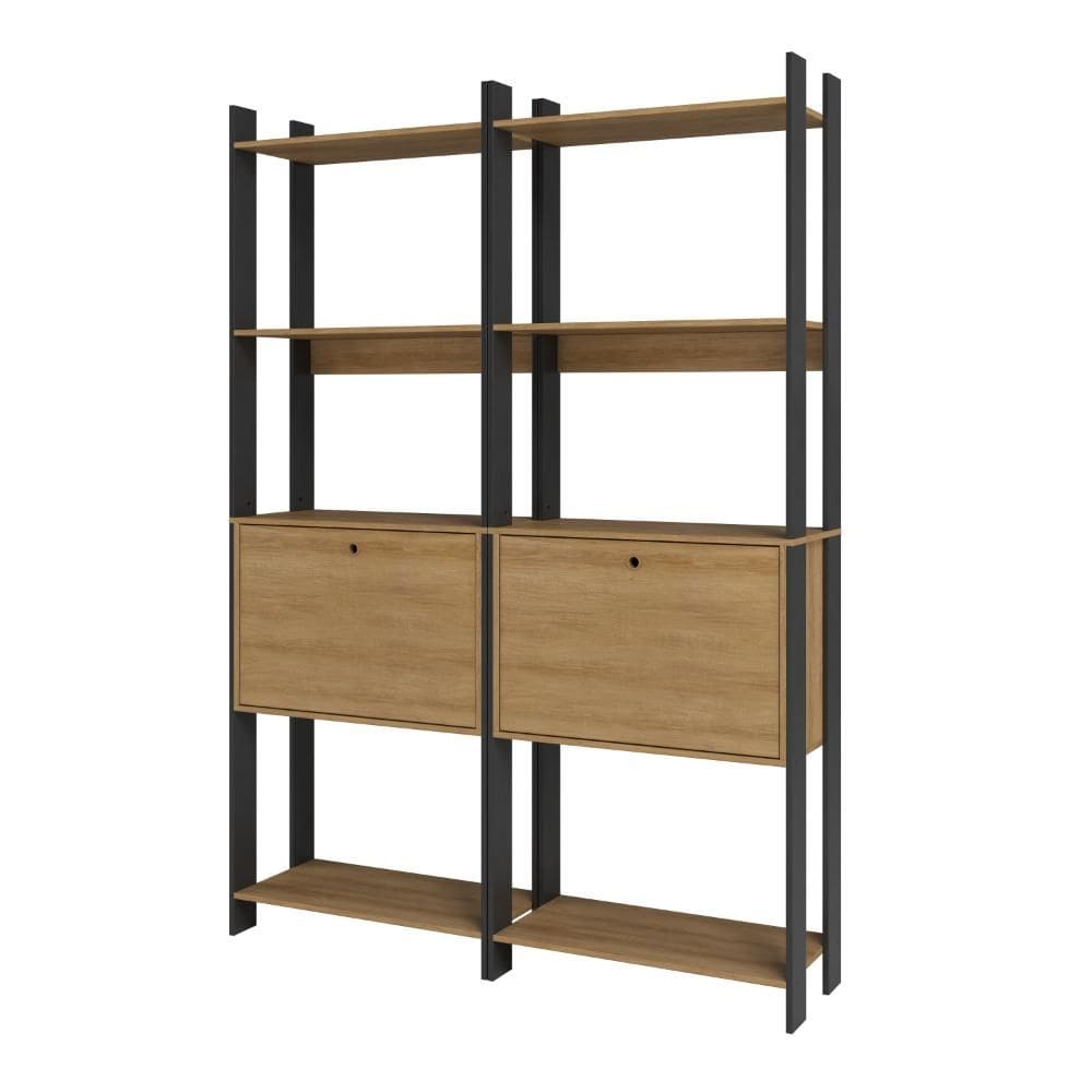 Kit 2 Estantes para Livros 2 Portas 10 Prateleiras Estilo Industrial Marrom/Preto - BRV Móveis