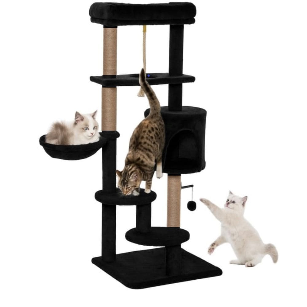 Arranhador Torre De Gato De Luxo Com Casa Camas Cesto Preto