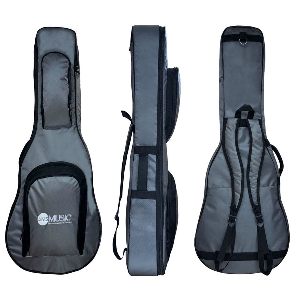 SEMI CASE RÍGIDO P/ VIOLÃO FOLK CINZA &quot;AMS&quot;