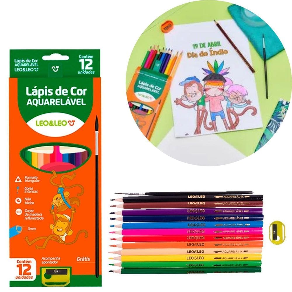 Lápis De Cor 12 Cores Aquarelável Com Pincel E Apontador