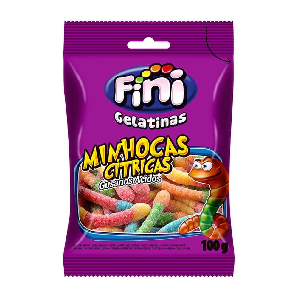 Balas de Gelatina Fini Minhocas Cítricas  100g