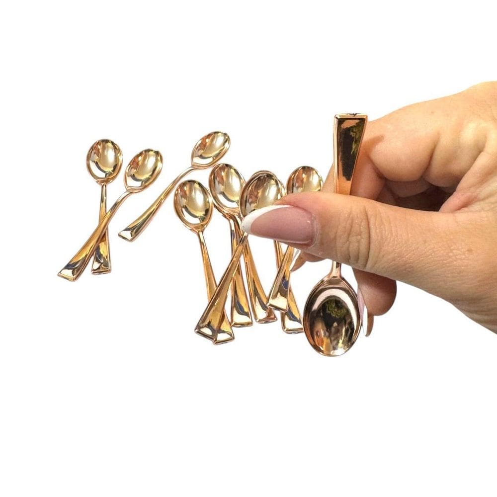 Kit 30 Mini Colherzinha Descartavel Rose Gold Premium Evento