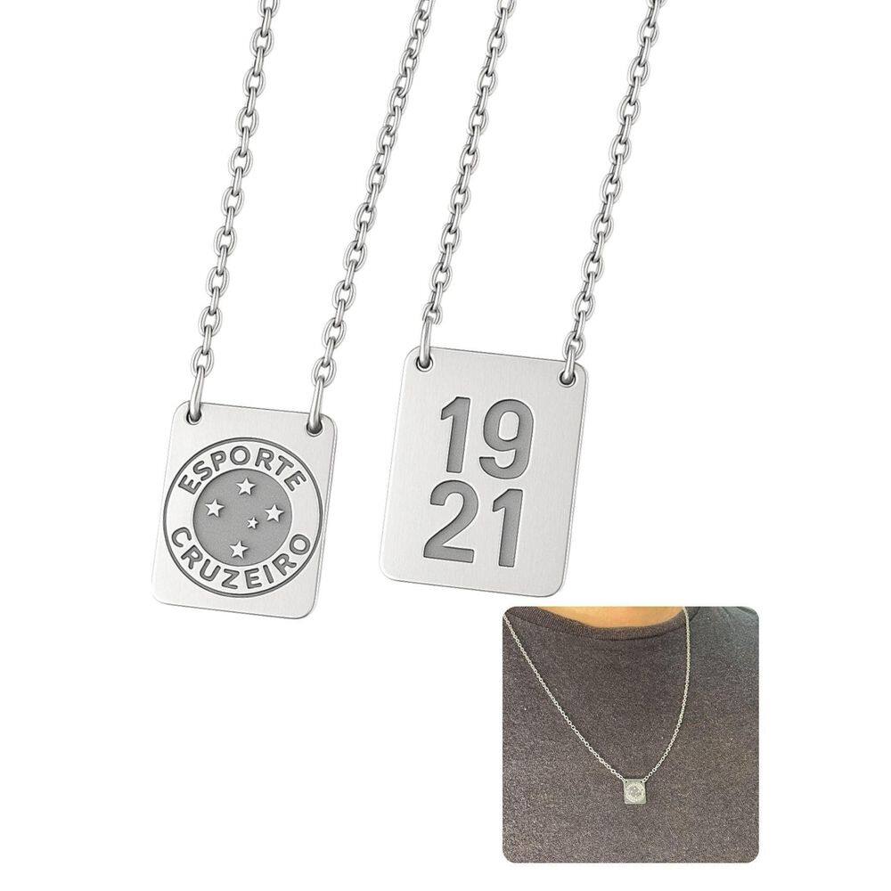 Cordão Colar Escapulário 60Cm Prata Unissex Time Pingente