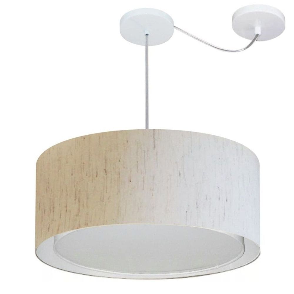 Lustre Pendente Cilíndrico Com Desvio de Centro Vivare Md-4314 Cúpula em Tecido 50x25cm - Bivolt