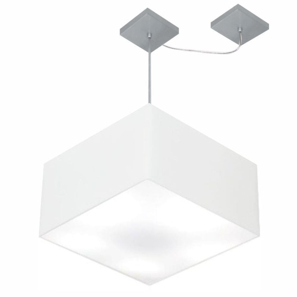 Lustre Pendente Quadrado Com Desvio de Centro Vivare Md-4271 Cúpula em Tecido 40x40cm - Bivolt