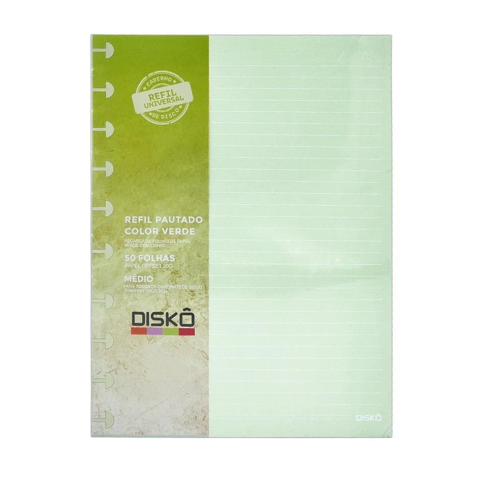 Refil Pautado Disko Verde C/50 Fls M 19X25,5Cm Rf22C072