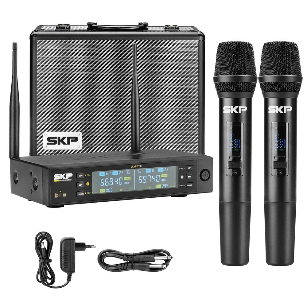 Microfone Sem Fio Duplo Uhf Com Display 600 Canais Skp Pro