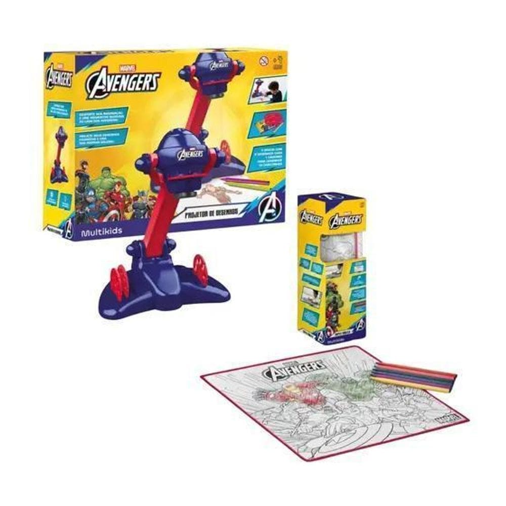 Kit Projetor De Desenhos Avengers E Tapete Mágico