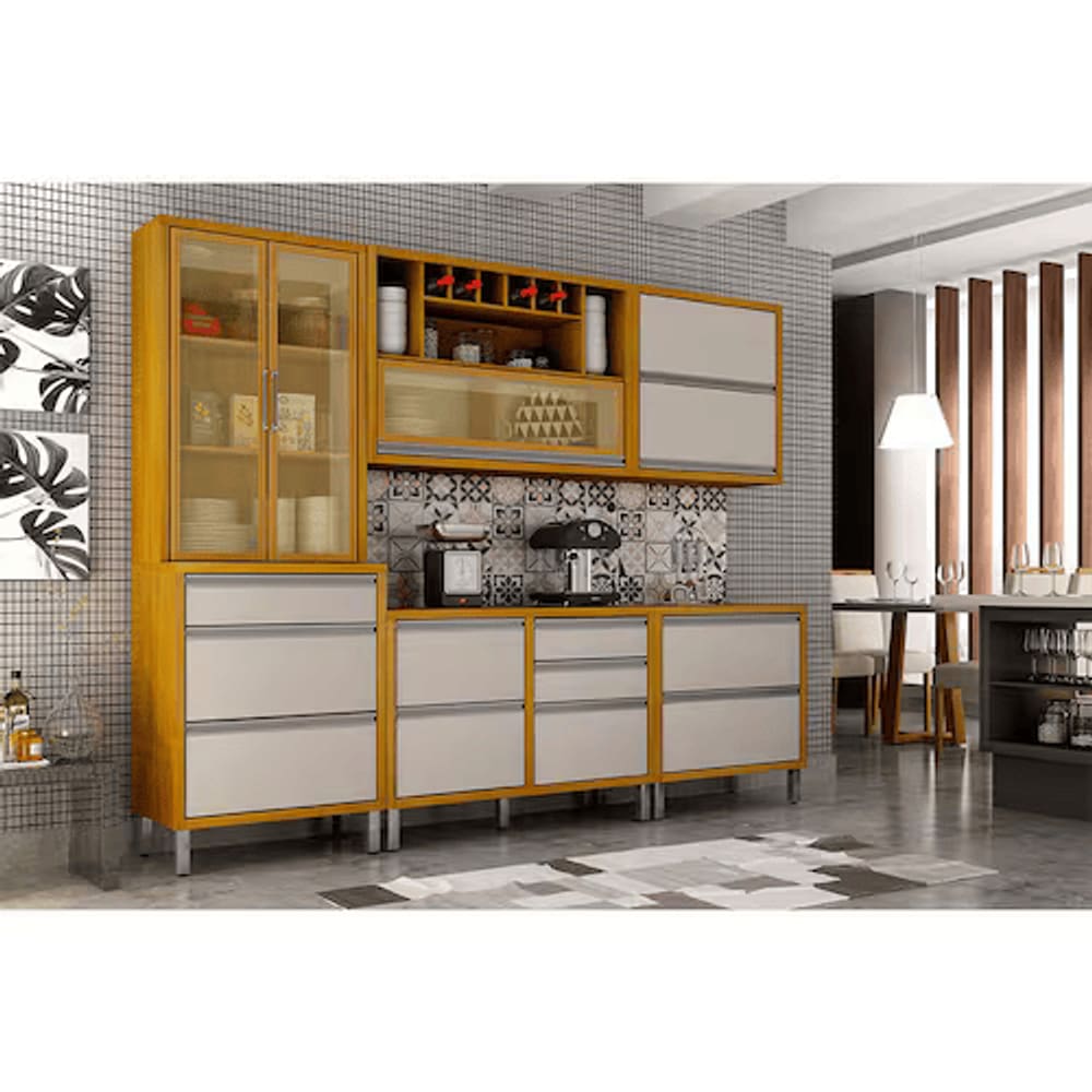 Cozinha Jade 5 Pecas Cristaleira - Cinamomo/Off White La 265 Cm