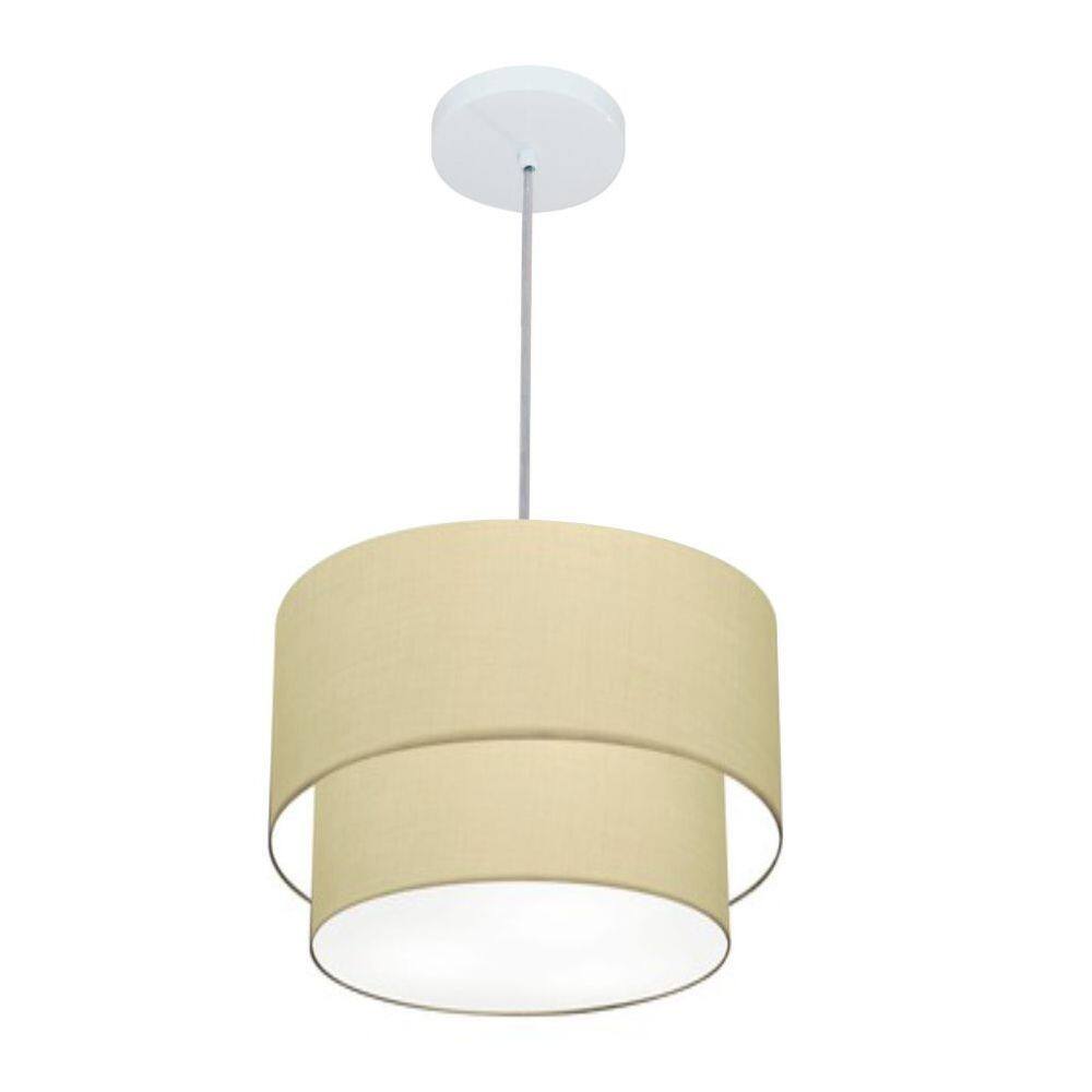 Lustre Pendente Duplo Cilíndrico Vivare Md-4161 Cúpula em Tecido 30x25cm - Bivolt