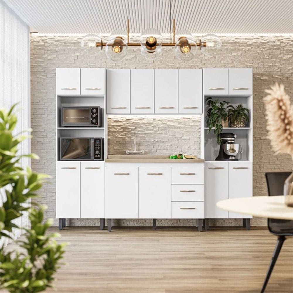 Cozinha Modulada Completa 14 Portas e 03 Gavetas Mara Branco Moblis