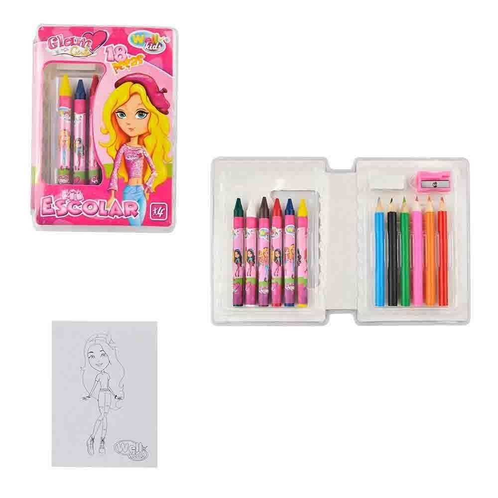Estojo Infantil Escolar Glam Girl 18 Peças