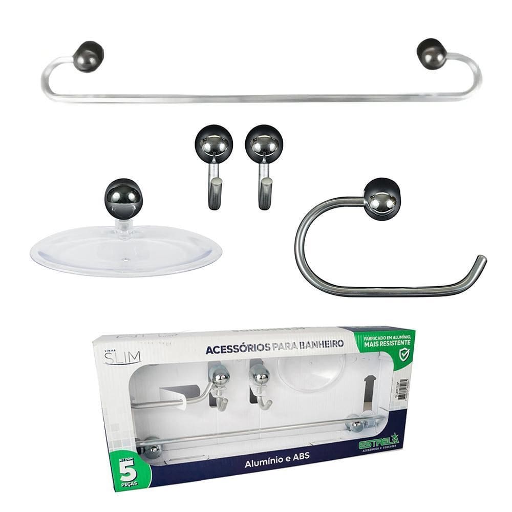Kit Acessórios Para Banheiro 5 Peças Alumínio Abs Cromado