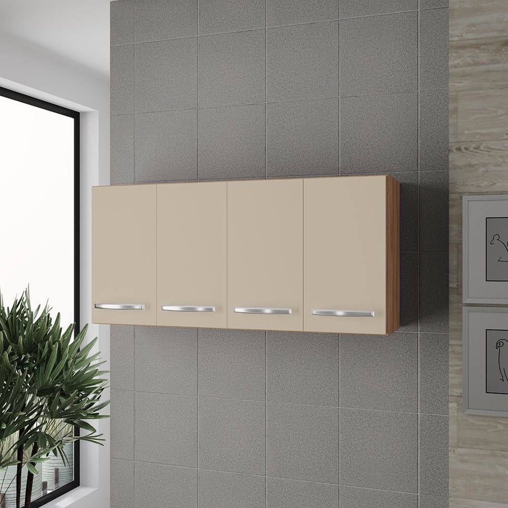 Armário Aéreo de Cozinha 120cm com 04 Portas Mara Savana Off White Moblis