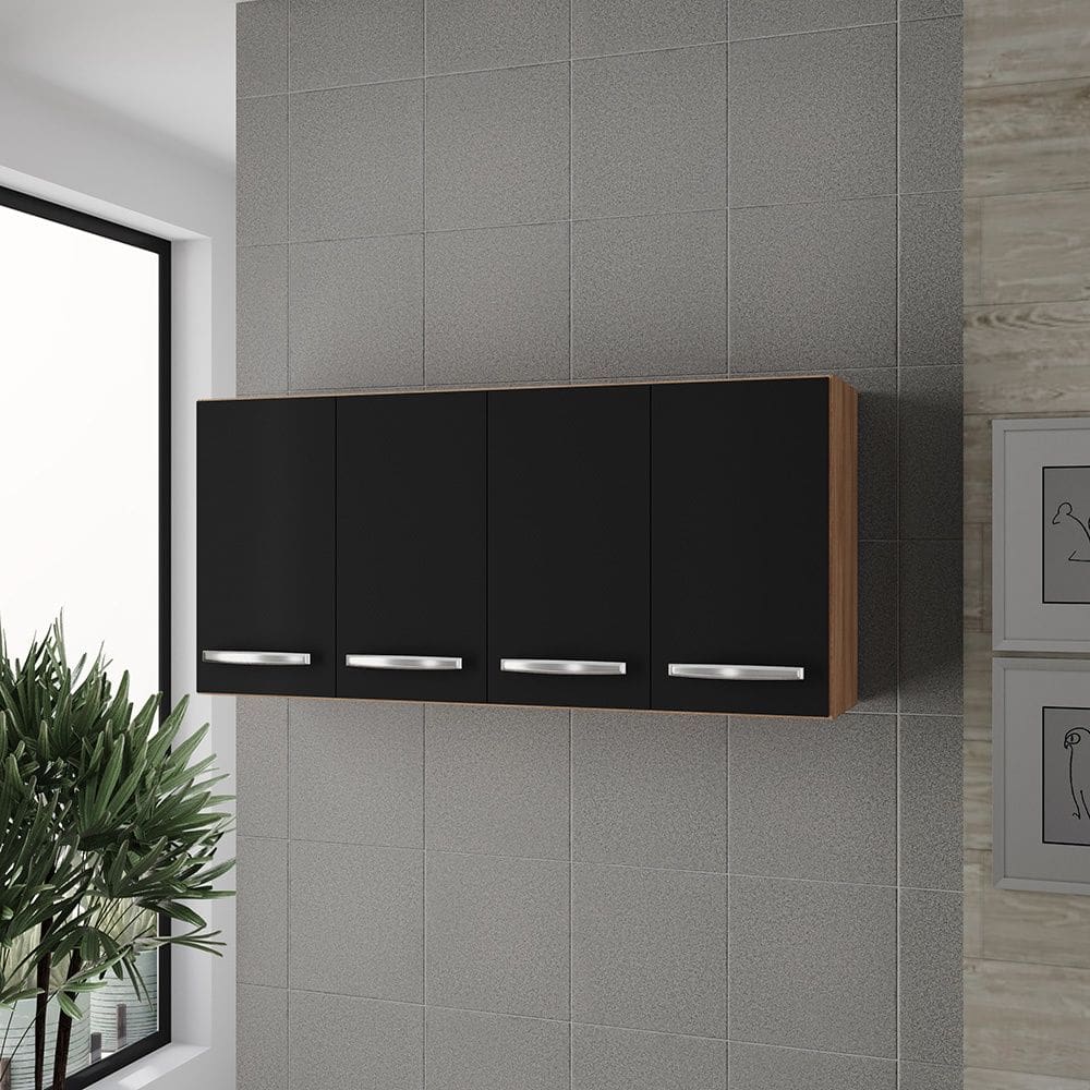 Armário Aéreo de Cozinha 120cm com 04 Portas Mara Savana Preto Moblis
