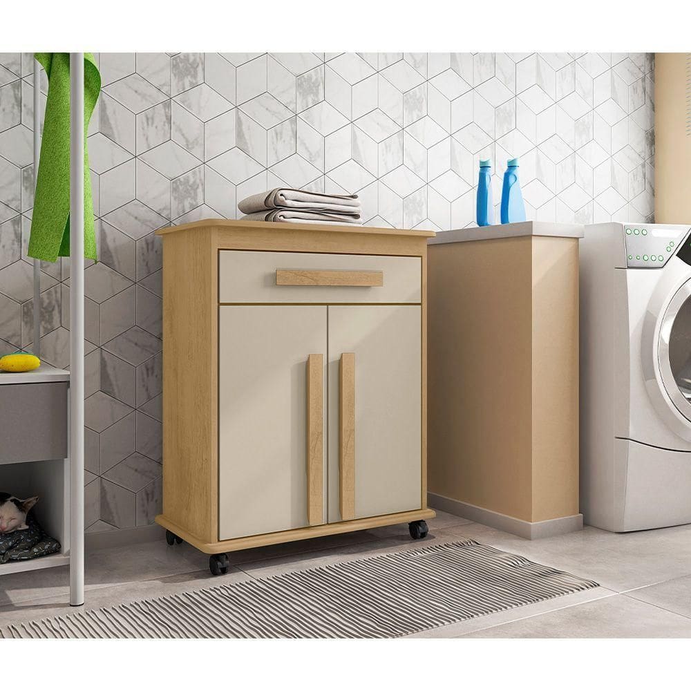 Armário Balcão Multiuso 2 Portas 1 Gaveta Com Rodízios Chile Cinamomo/off-white