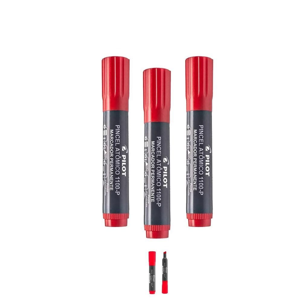 Pincel Marcador Vermelho Recarregável Permanente Kit 3
