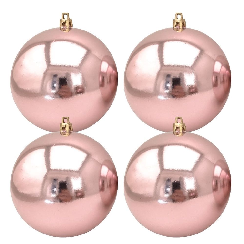 Jogo 4 Bolas de Natal Lisa Brilhante Rosê Gold Grande 14cm - Magizi