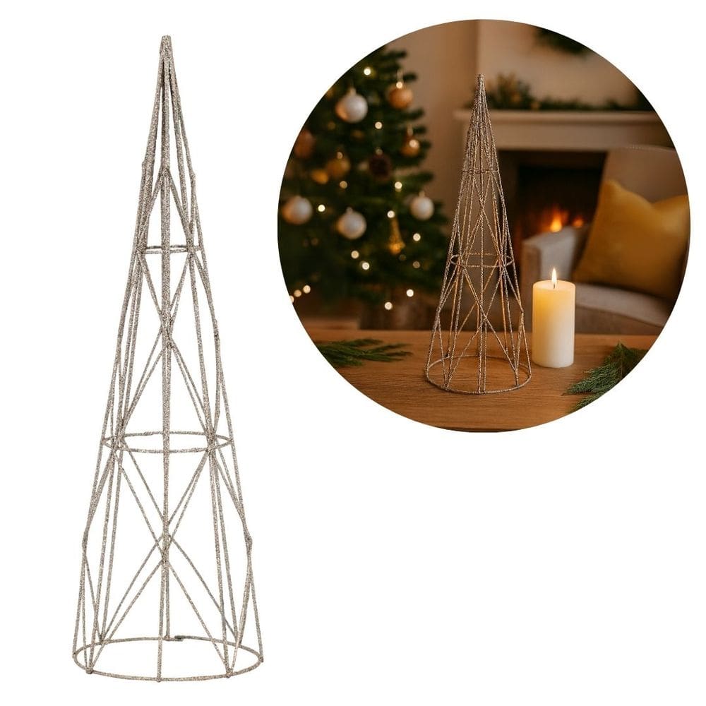 Árvore Cone Aramado Glitter Champanhe Natal Luxo 40cm - Magizi