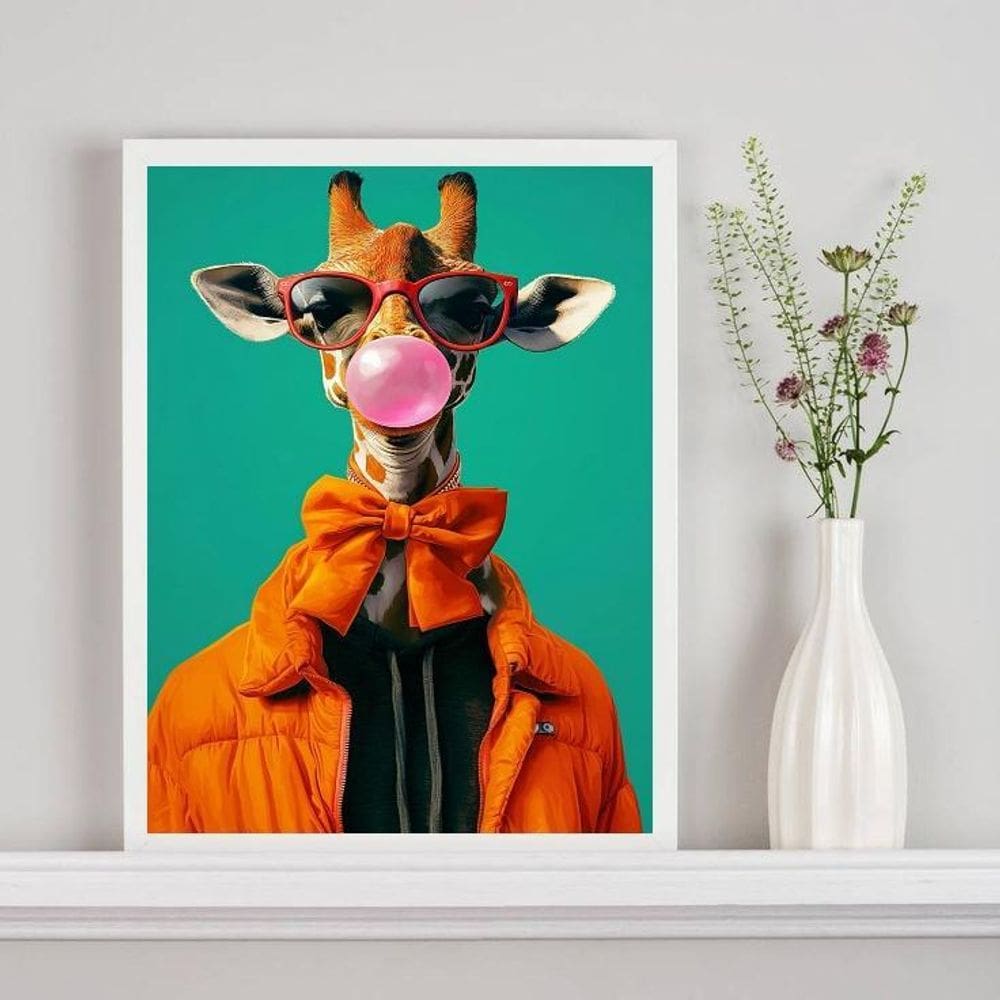 Quadro Girafa Moderna Fashion Colorida 45X34Cm