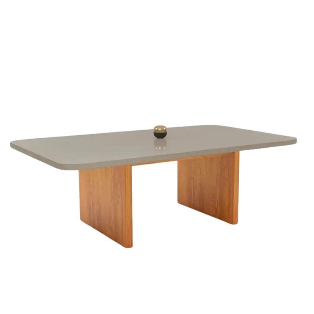 Mesa de Jantar Retangular com Tampo de Vidro Remini Naturale e Pérola 220cm