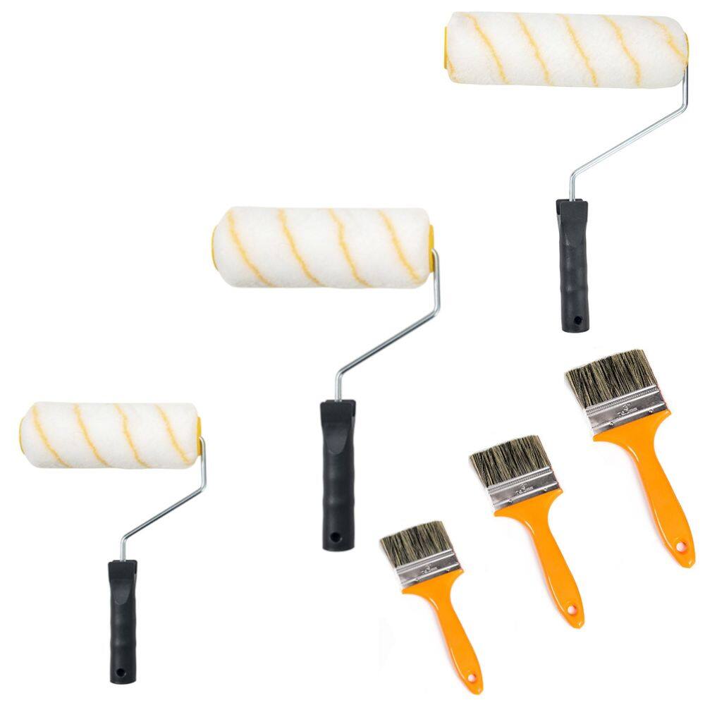 Kit Rolo Pincel Trincha Para Pintura Com 6 Peças