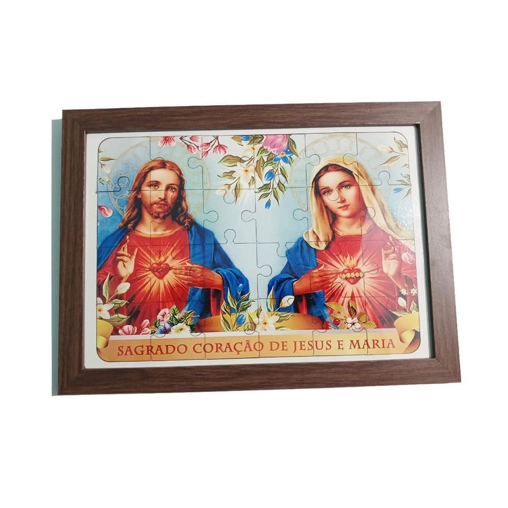 Quadro Quebra-Cabeça Mdf 35 Peças Sagrado Coração Jesus E