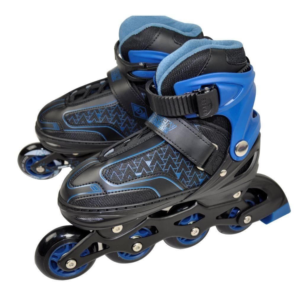 Patins Roller In Line Ajustável Tam 37 a 40 Preto e Azul Discovery Adventures