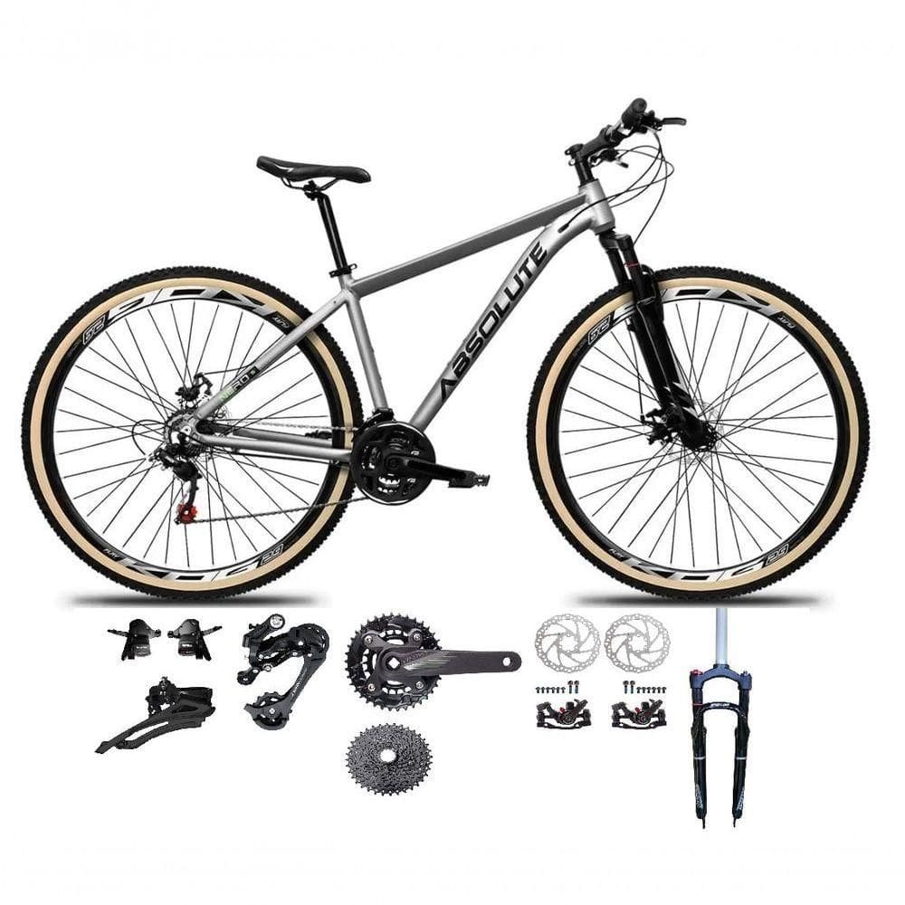 Bicicleta Aro 29 Absolute Nero 5 Kit 2x9 Gta Sunrun Freio Disco K7 Garfo C-trava Pneu C-faixa Cinza Tam.13.8