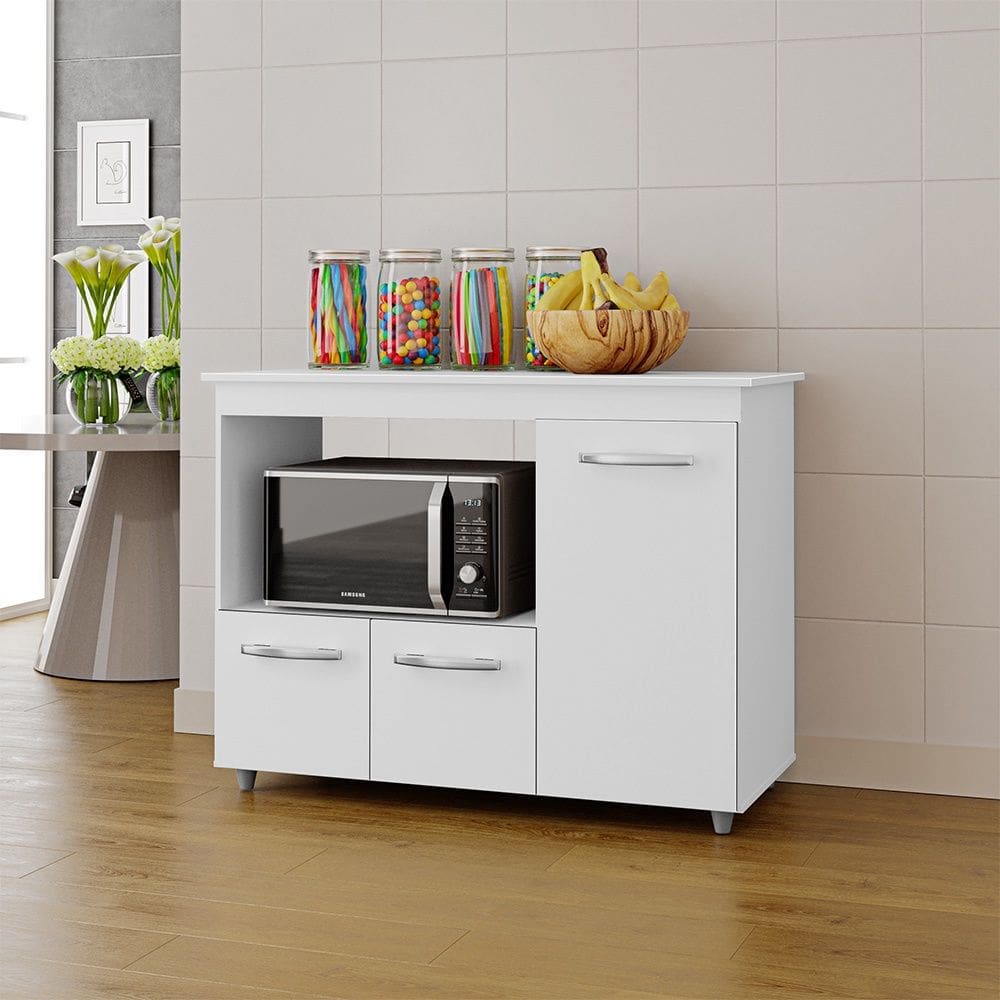 Armário Balcão Multiuso para Cozinha Micro-ondas e Forno Liza 03 Portas Branco Moblis