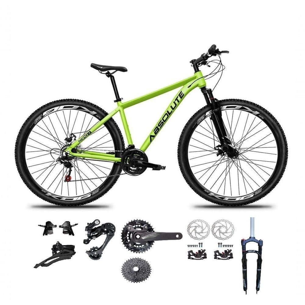 Bicicleta Aro 29 Absolute Nero 5 Kit 2x9 Gta Sunrun Freio Disco K7 Pedivela 24-38d Garfo Com Trava Verde Tam.19