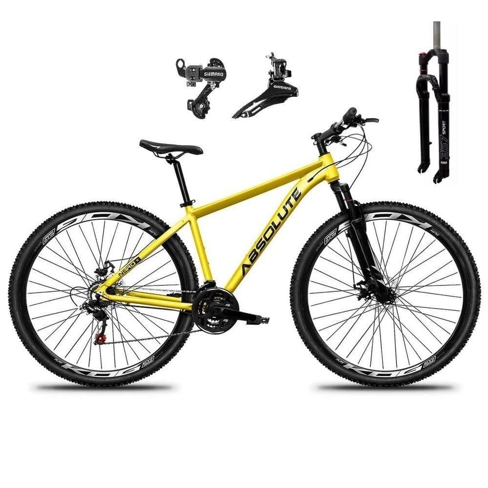Bicicleta Aro 29 Absolute Nero 5 Câmbios Shimano 24v Garfo Com Trava No Ombro Amarelo Tam.15
