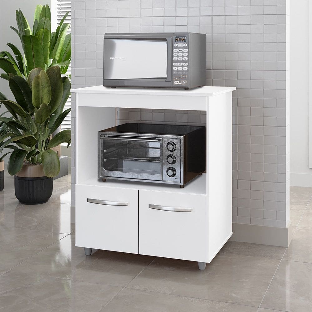 Armário Balcão Multiuso para Cozinha Micro-ondas e Forno Angela 02 Portas Branco Moblis
