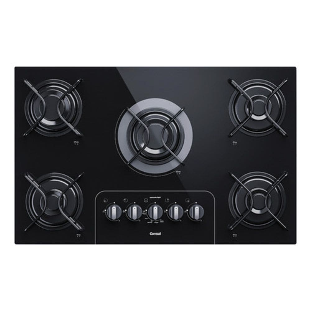 Cooktop A Gas 5 Bocas Vidro Preto Bivolt 73x46cm - Consul
