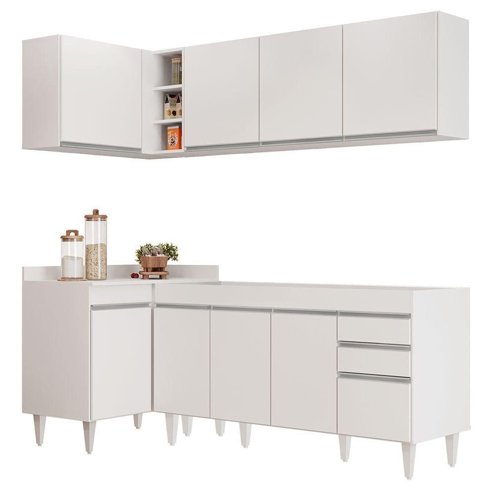 Armário De Cozinha Modulado De Canto Direito 4 Peças Cp40 Balcão Sem Tampo Branco - Lumil