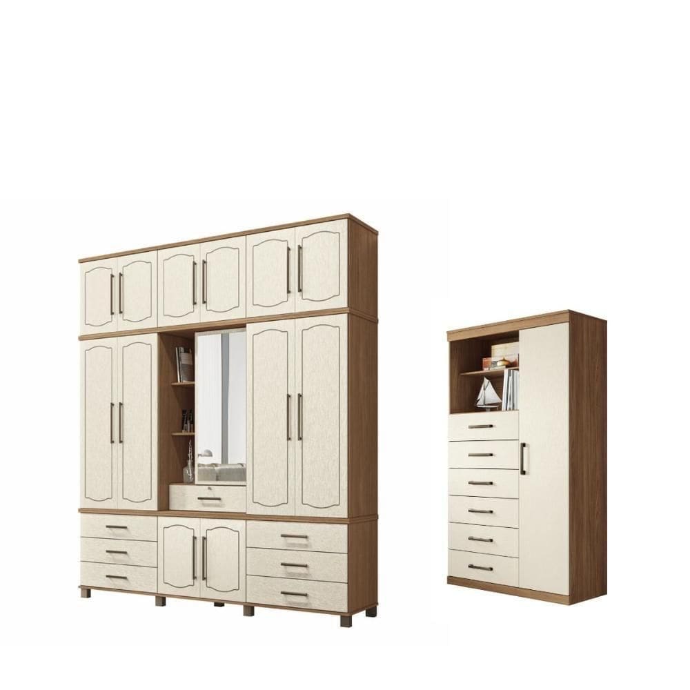 Kit Roupeiro Espelho E Multi Uso Wilma Jatoba Areia