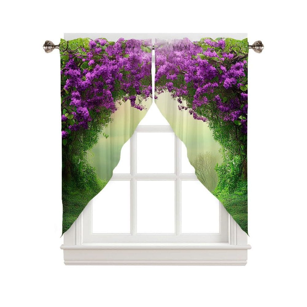 Cortinas Valance CAPSCELOLL Spring Purple Flowers para cozinha