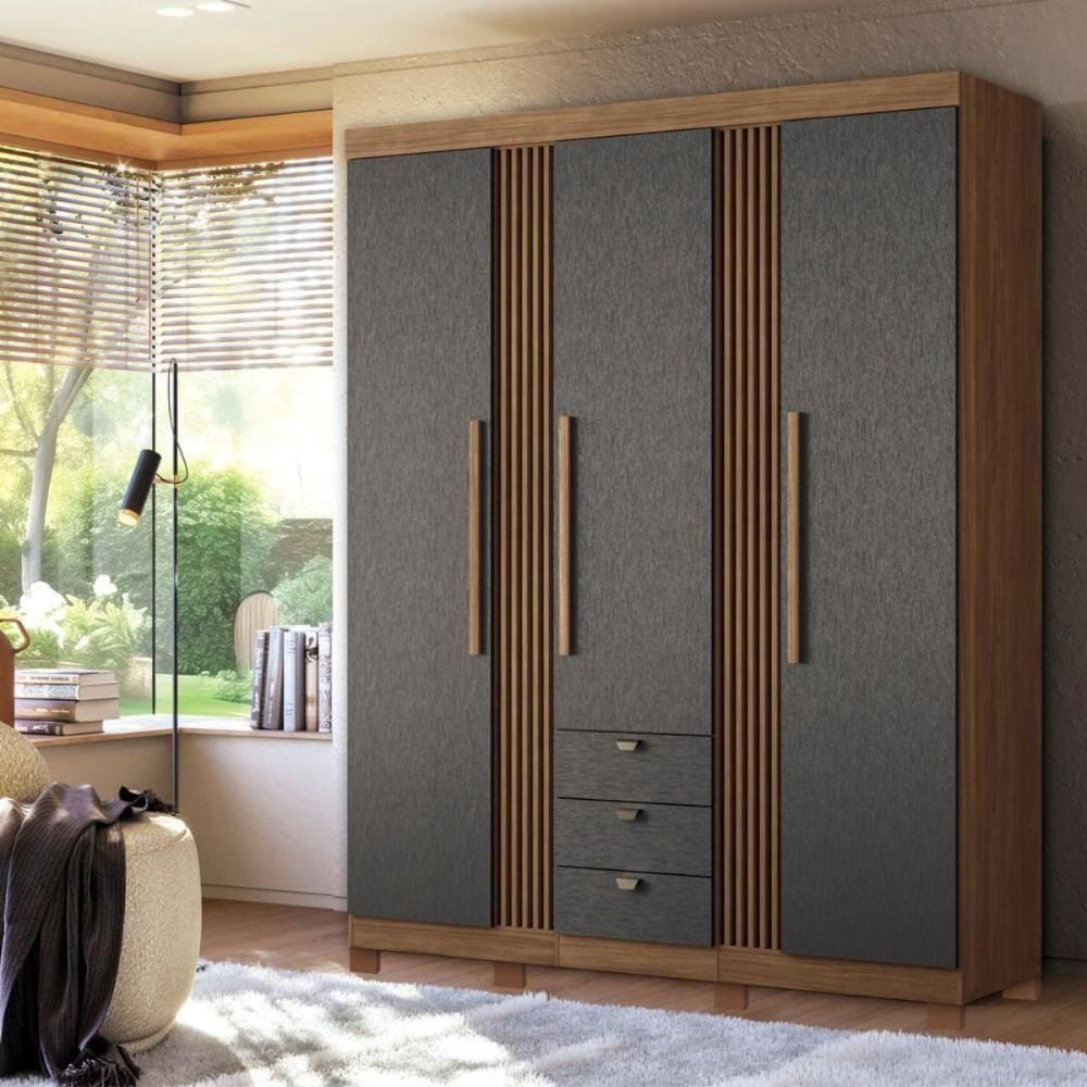 Conjunto Roupeiro E Cômoda Joey Jatoba Grafite