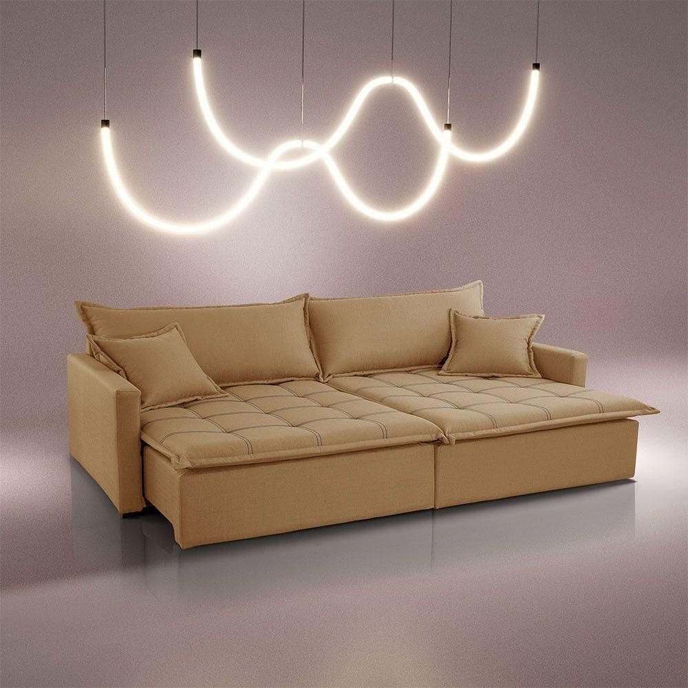 Sofá Cama Flora 02 Módulos De 100cm Br 15cm Meu Sofá Online P321 Linho Dourado