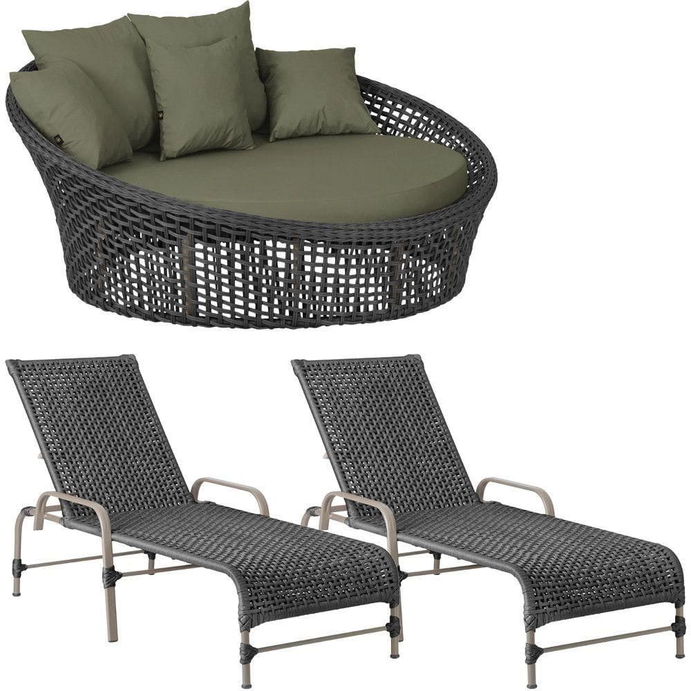 Kit Chaise Hungria E Espreguiçadeiras Catar Trama autêntico Preto