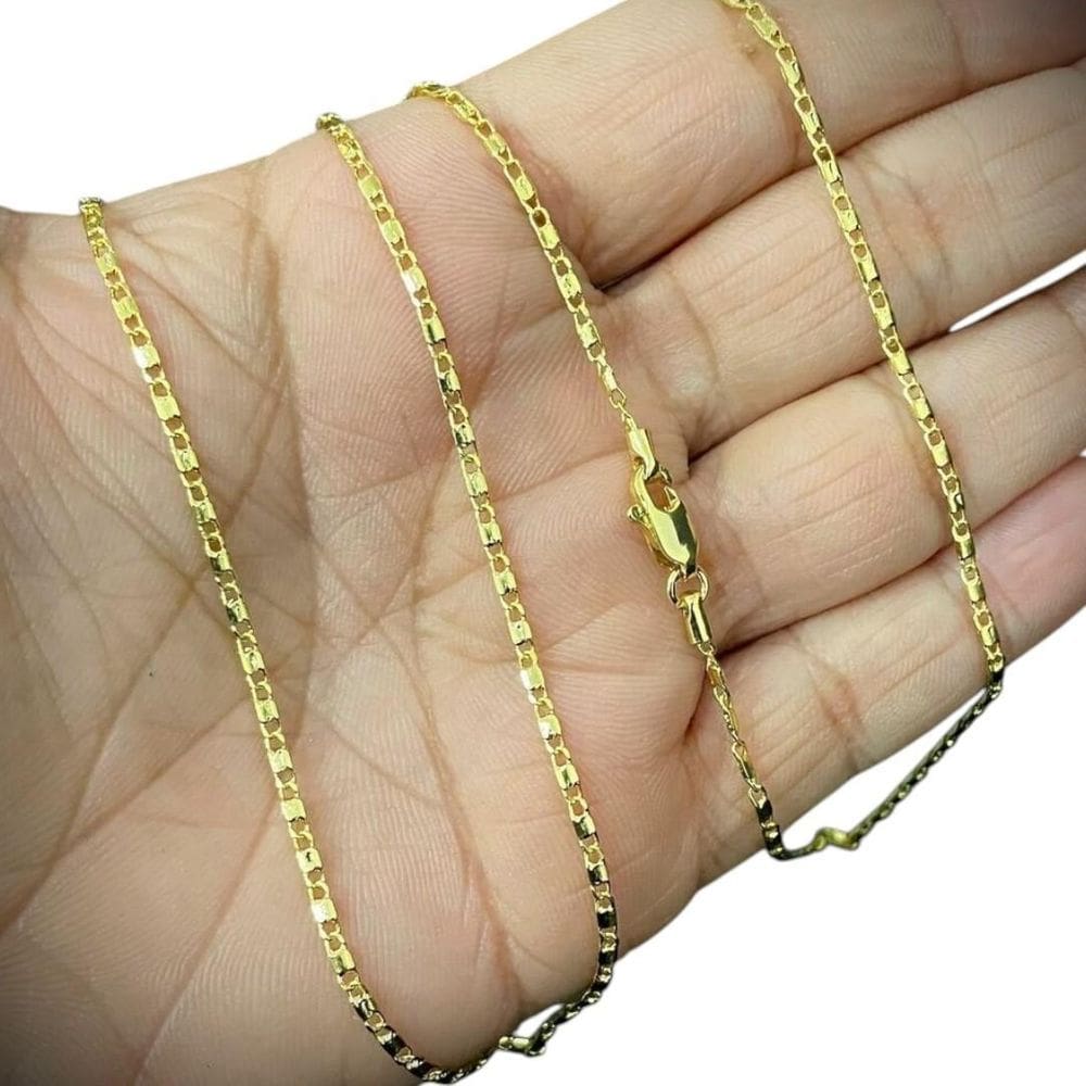 Corrente Piastrine 1,5Mm Fecho Mosquetão Banhado A Ouro