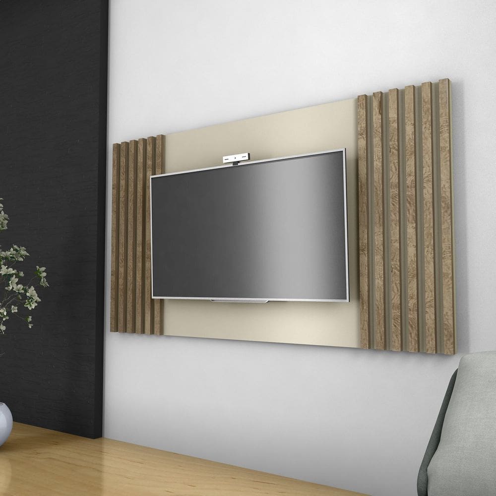 Painel para Tv 50 Polegadas Ripado 160x90cm Dallas Off White/ Canela
